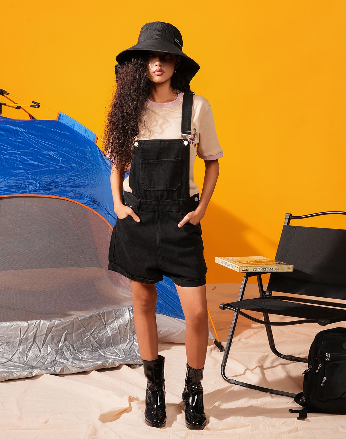 HUF & DEE RUSTIC CAMPER Women's Denim Dungaree Black thumbnail