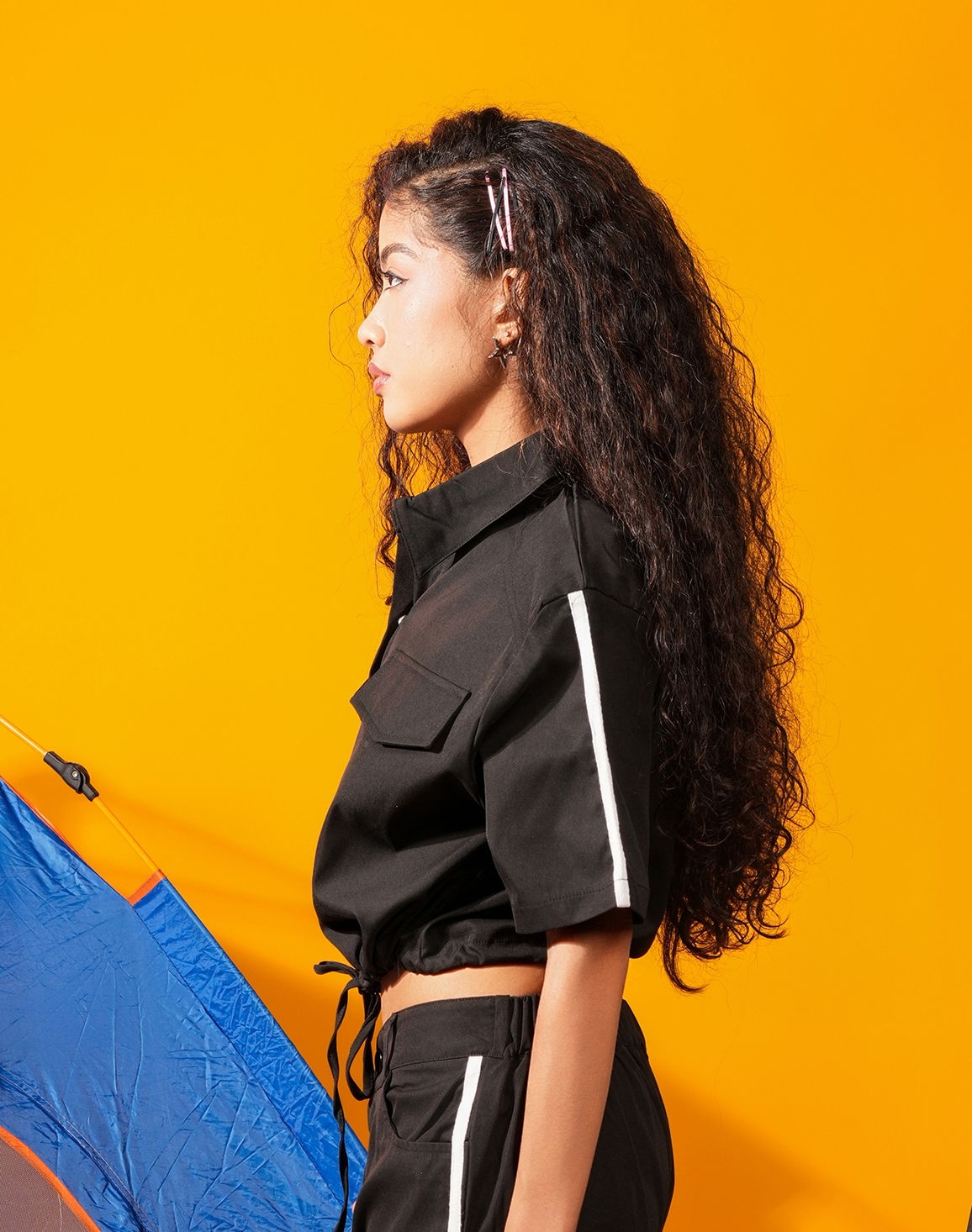 HUF & DEE RUSTIC CAMPER Women's Crop Casual Blouse Black thumbnail