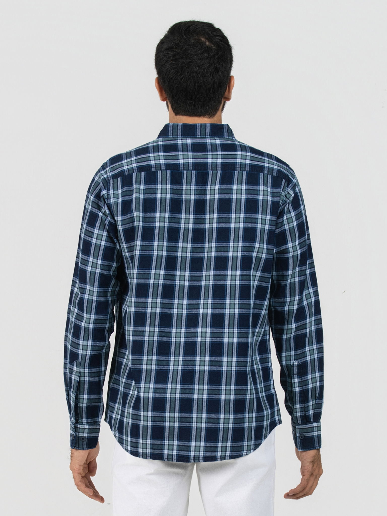 DEEDAT Men's Slim Fit Check Casual Shirt Navy Green thumbnail