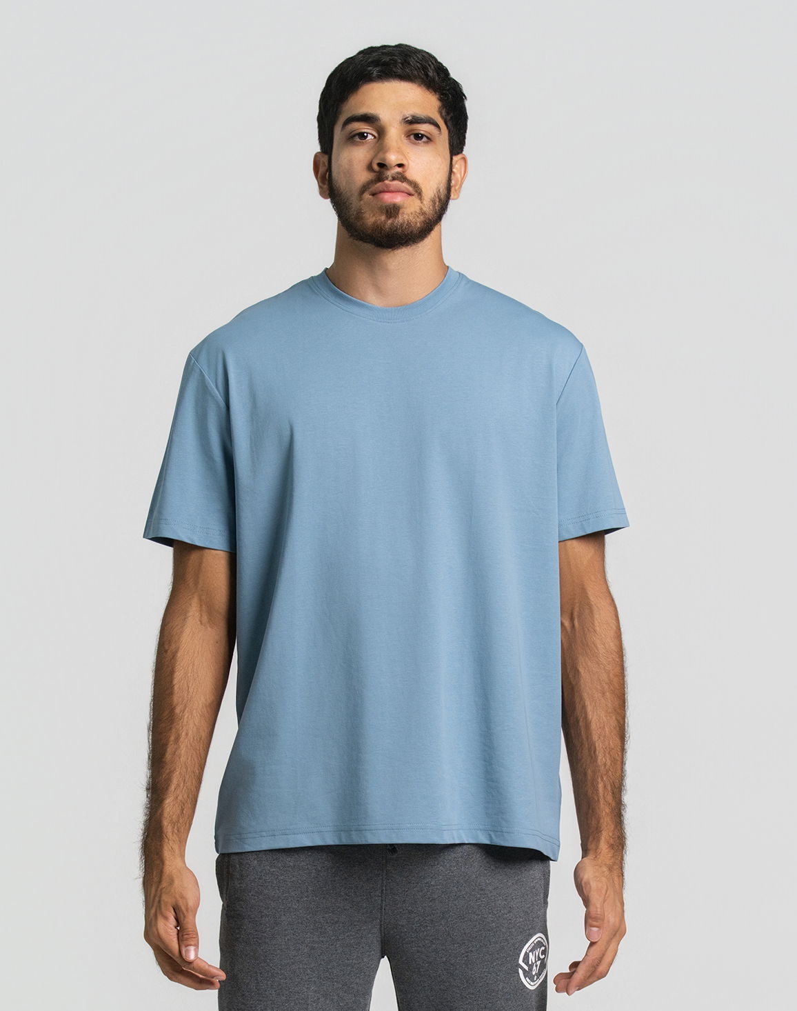 DEEDAT Men's Crew Neck Regular Fit T-Shirt Steel Blue