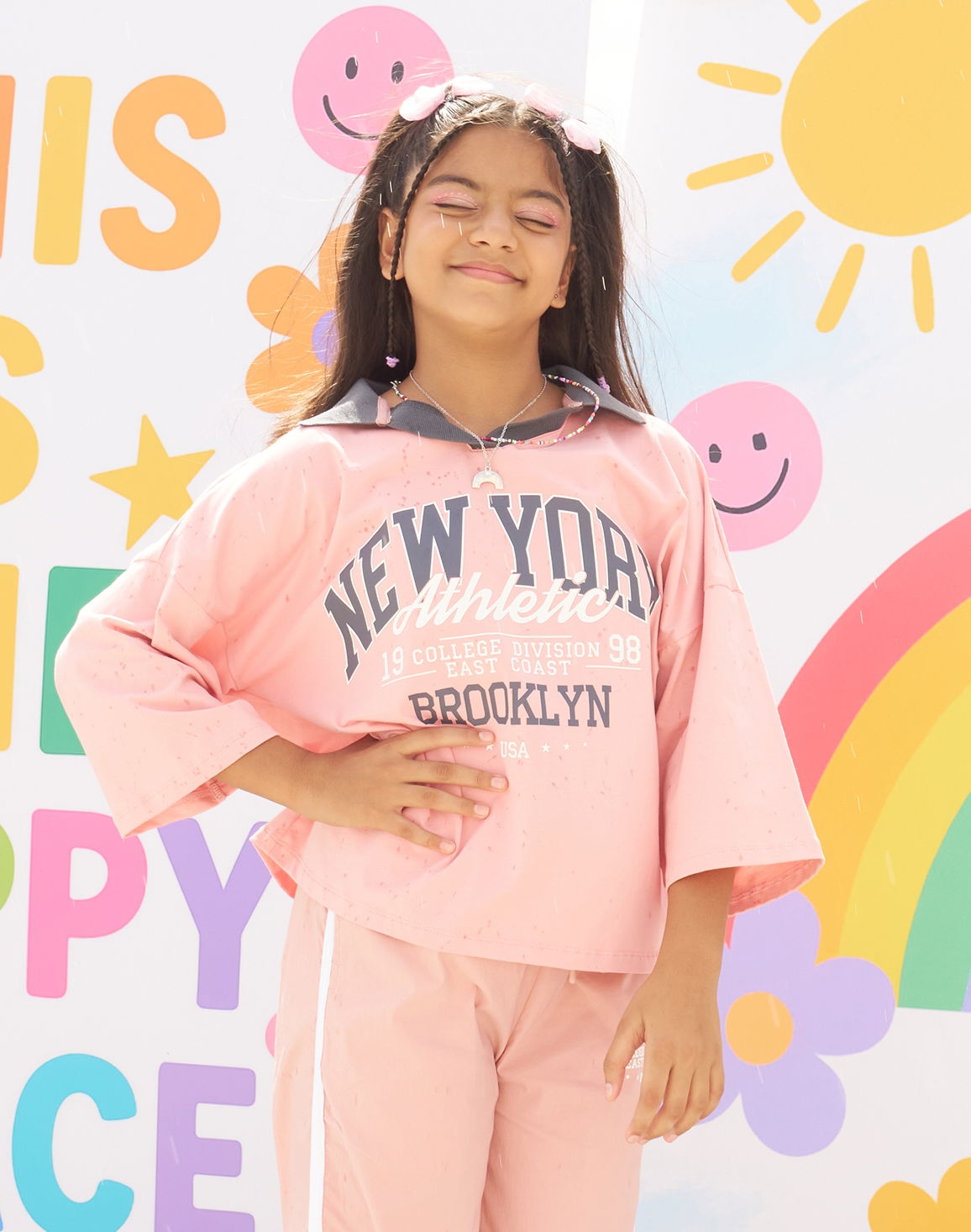 NOLIMIT NEW PREP Girls Oversized Printed T-Shirt Salmon Pink