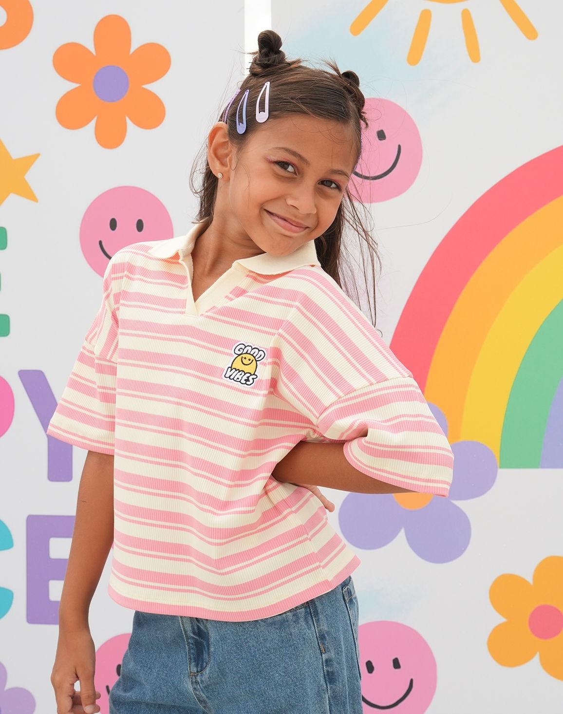 NOLIMIT NEW PREP Girls Stripe Oversized T-Shirt Pink